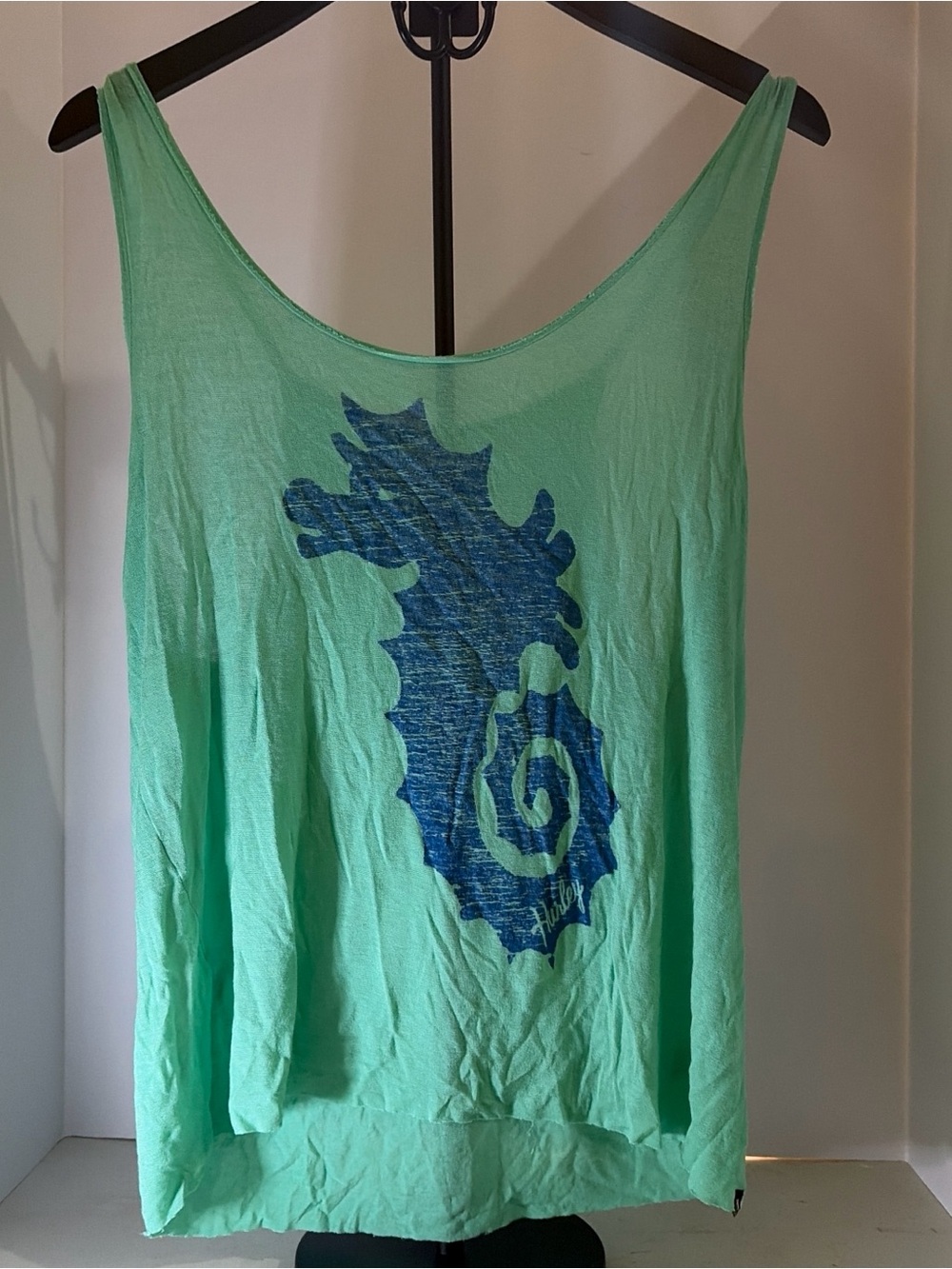 Hurley Mint Green Tank with Blue Seahorse Graphic